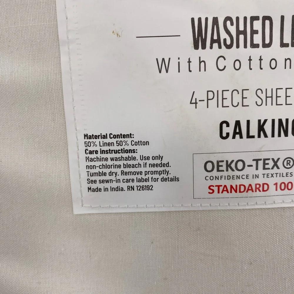 Stitchwell Sheet Set California King Cream Washed Linen Cotton Bedding Natural